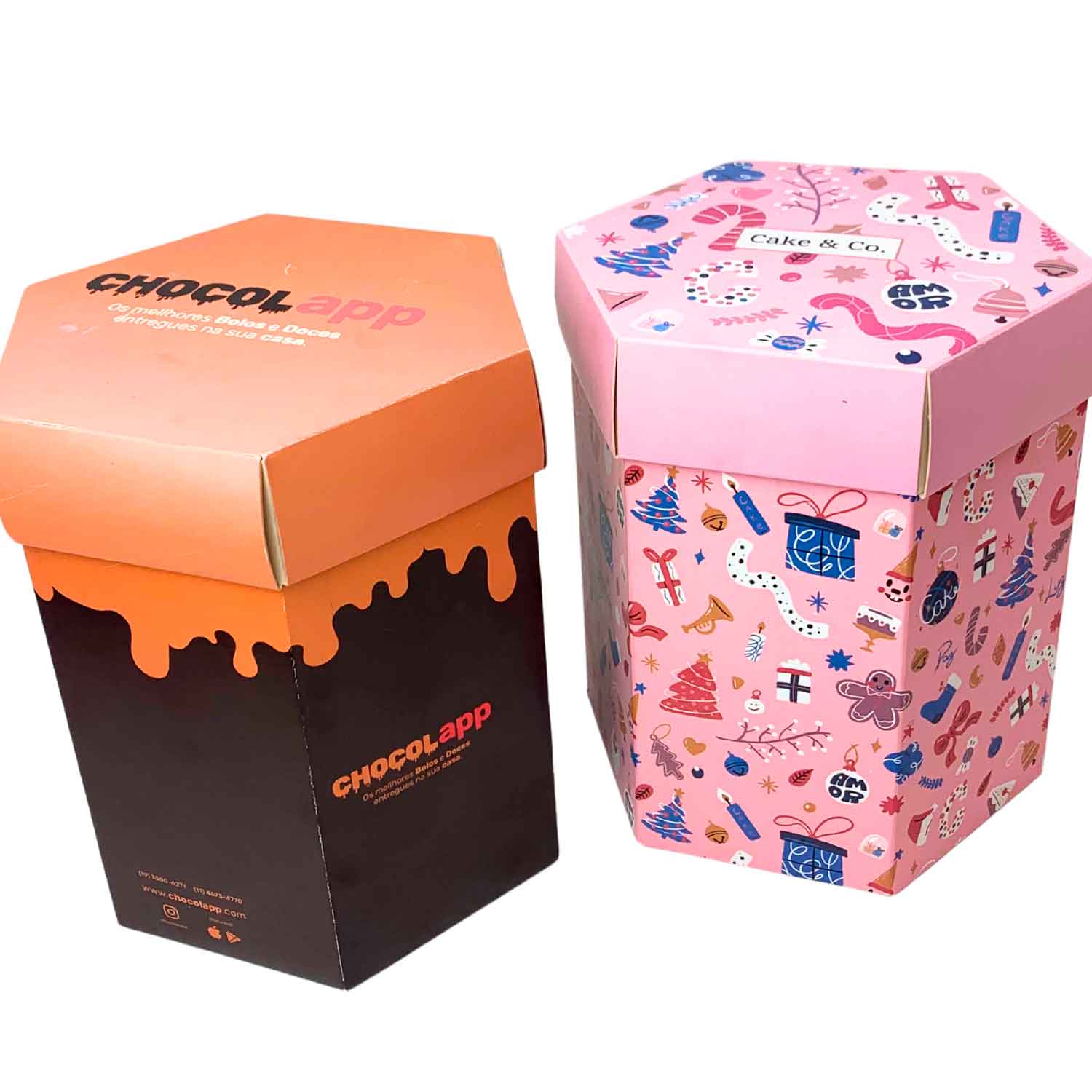 Embalagem Sextavada p/ Panetone Grande (15 x 15 x 19,3 cm) Personalizada