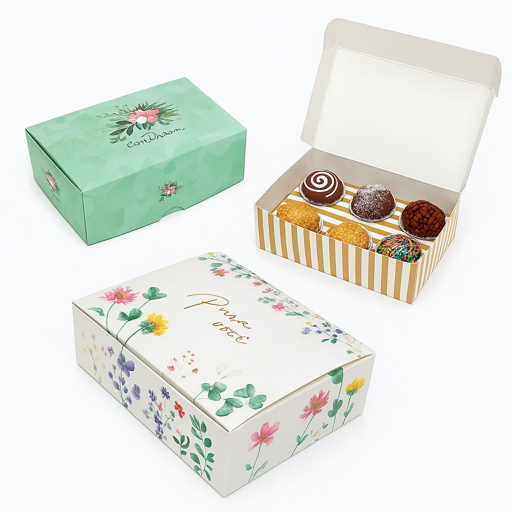 Caixa Brigadeiro p/ 6 doces (13 x 9 x 4 cm) c/ berço Doçura - 100 unidades