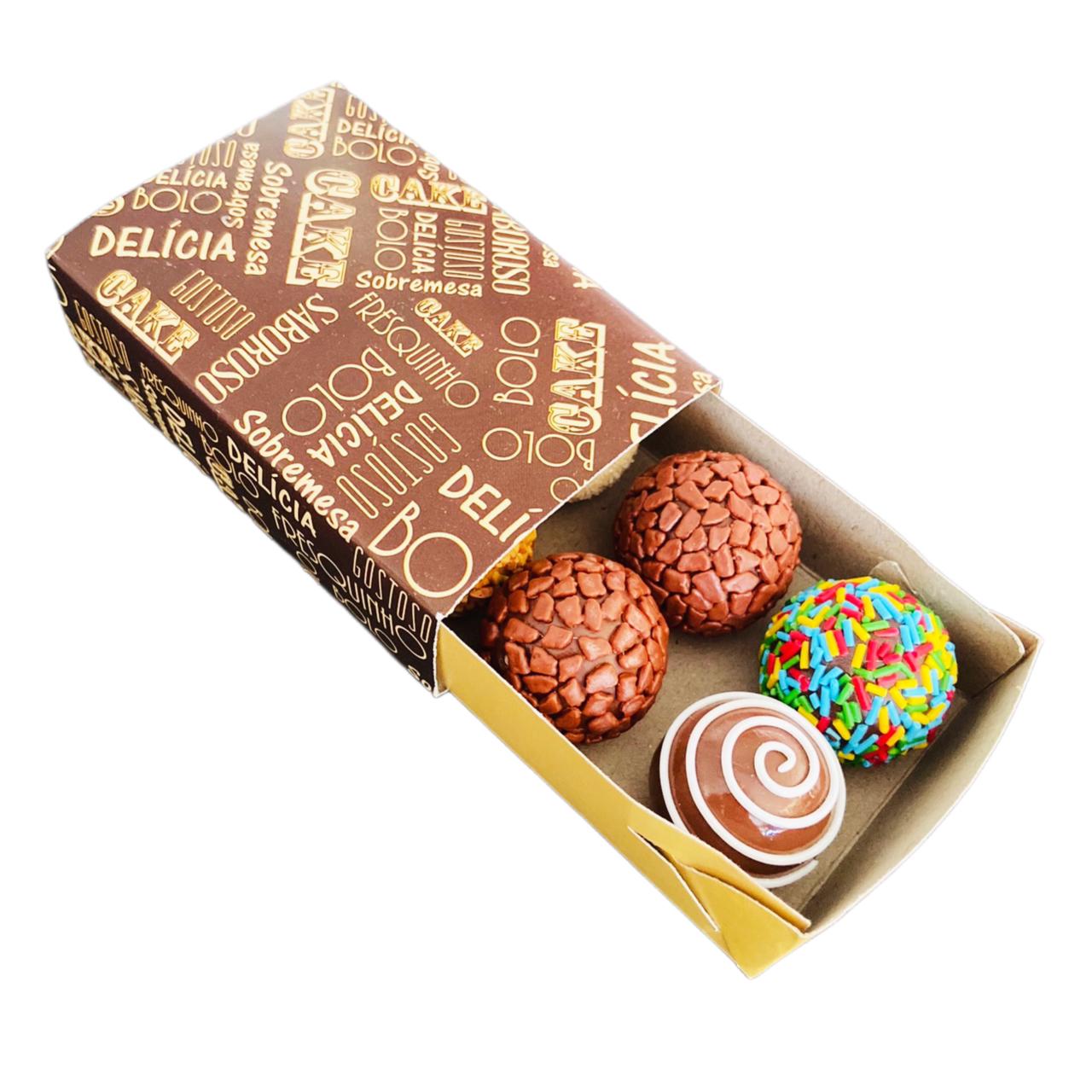 Caixa brigadeiro p/ 4 doces modelo gaveta (9,5 x 6,5 x 2,7 cm) s/ berço - 100 unidades