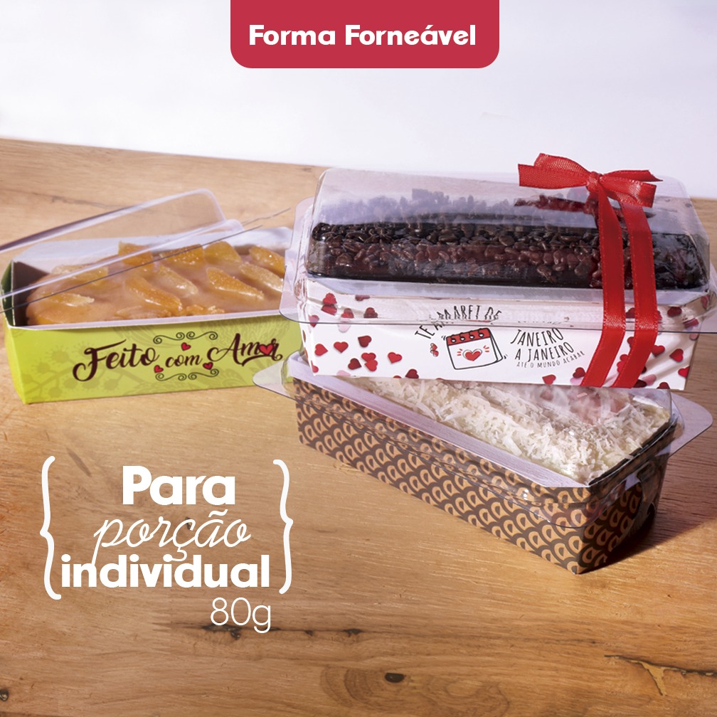 Forma Bolo 80 gramas forneável Pequena C/ tampa - 100 unidades