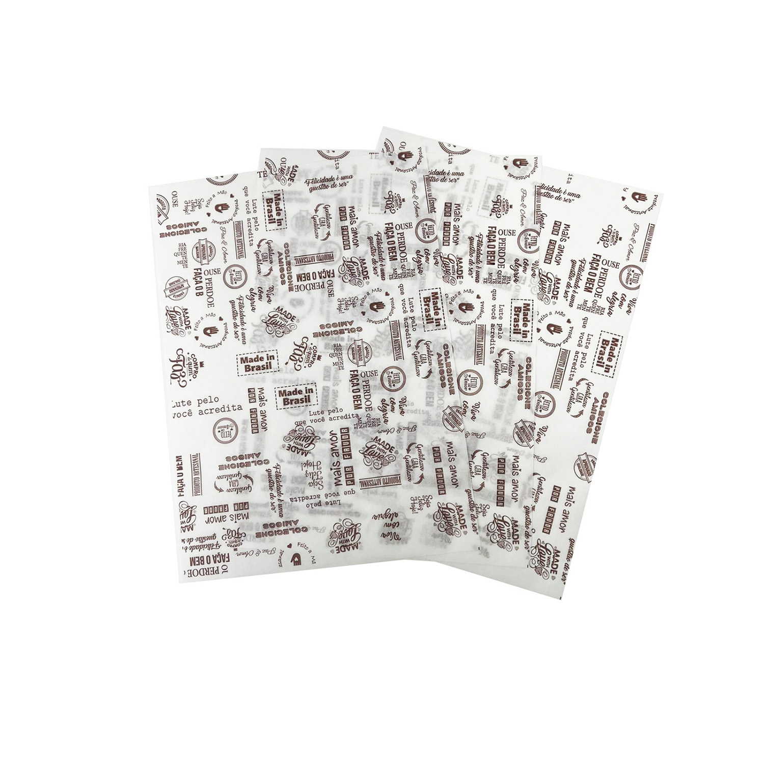 Papel Antigordura 38 gr P/ Alimentos (20 x 28 cm) Linha Frases - Caixa c/ 1 mil folhas