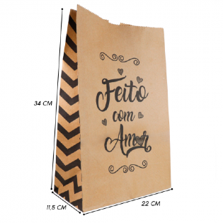Saco Kraft Delivery N.2 (22 x 11,5 x 34 cm) Feito com Amor - 100 Unidades