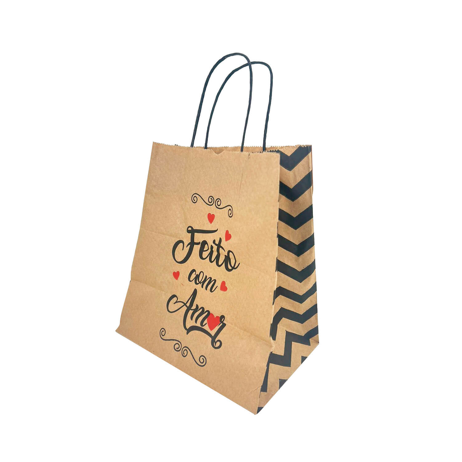 Sacola Kraft (22 x 14 x 25 cm) Feito com Amor - 100 Unidades
