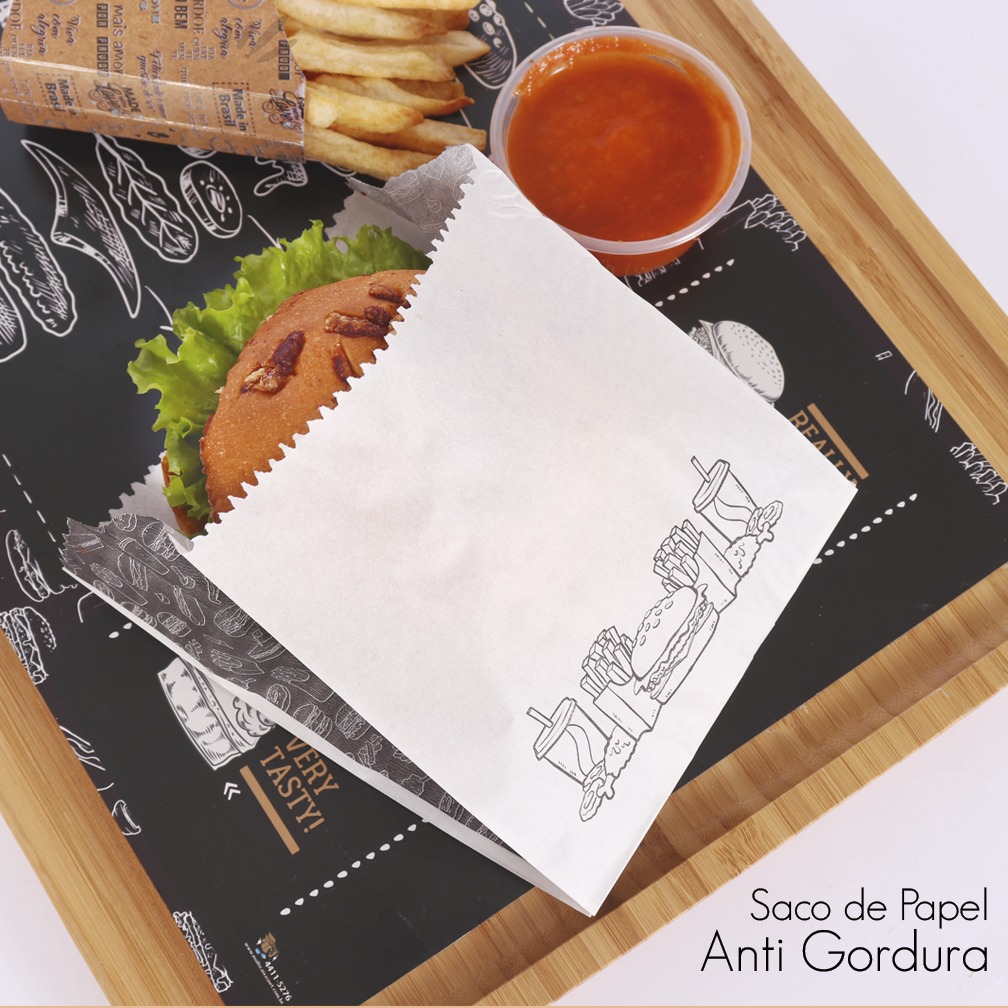 Saquinho (13,5 x 6,5 x 16 cm ) p/ Batata Frita, Lanche, Salgados - 500 unidades
