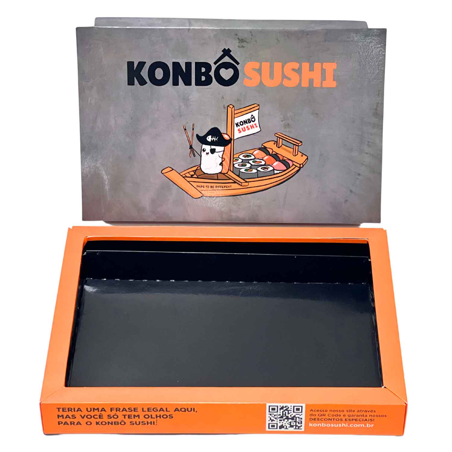 Embalagem p/ sushi, sashimi e combinados (22 x 20 x 4 cm) c/ divisória e tampa removivel Personalizada