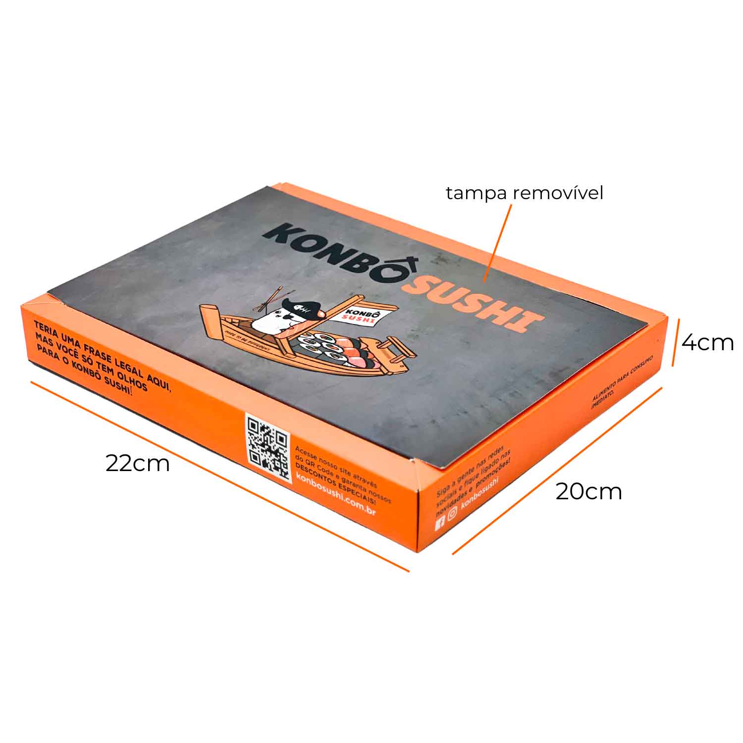 Embalagem p/ sushi, sashimi e combinados (22 x 20 x 4 cm) c/ divisória e tampa removivel Personalizada