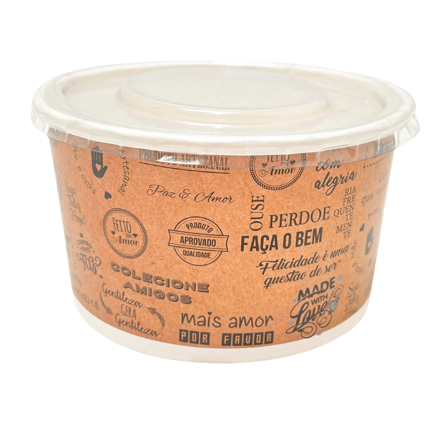 Pote papel Descartável Bowl p/ Salada, Caldo, Alimentos Diversos 550 ml COM tampa - 100 unidades