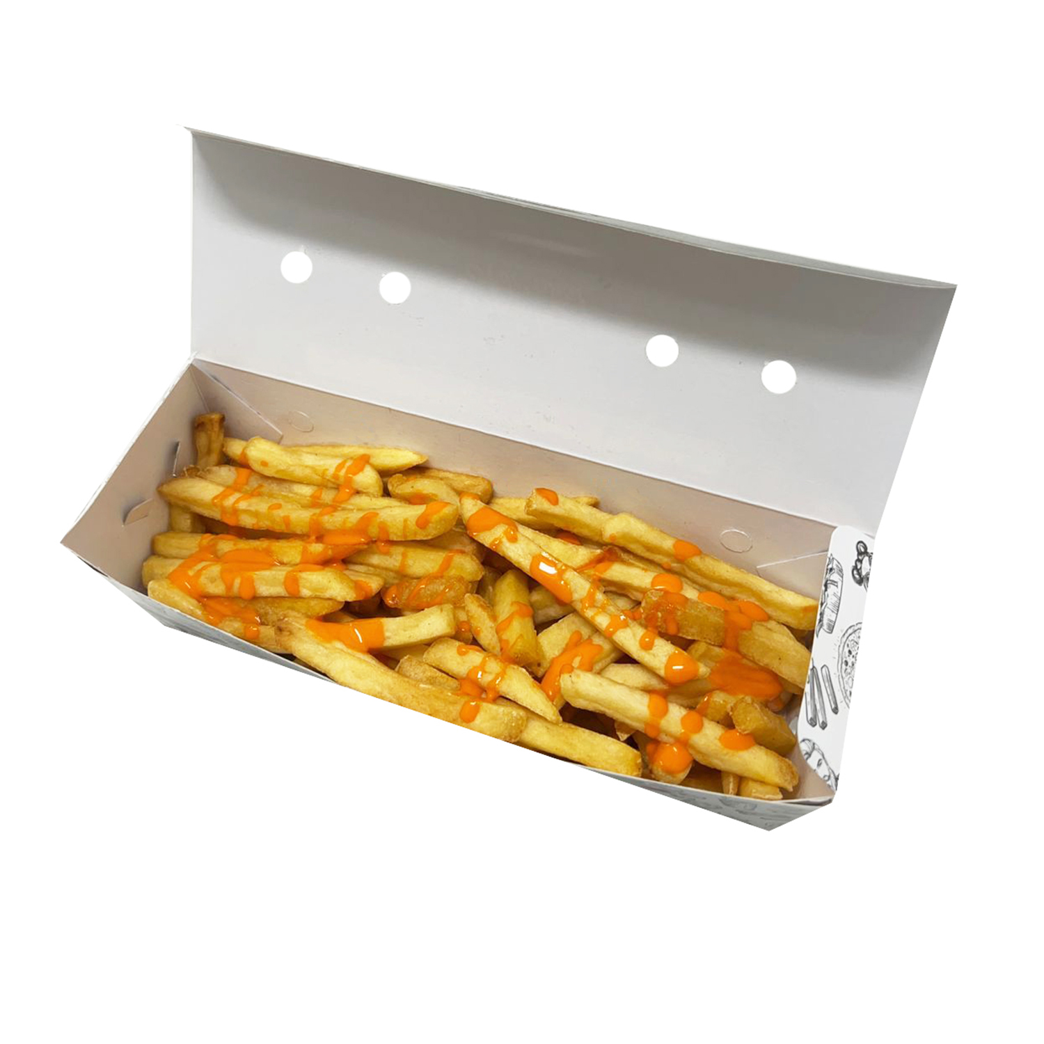Embalagem p/ fritas e porções Delivery c/ respiro (22 x 6 X 7 cm) Linha Artesanal - 100 unidades
