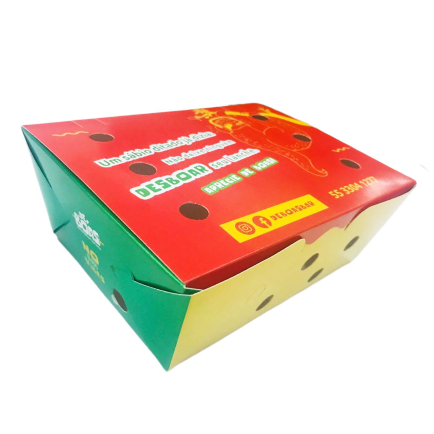 Embalagem para frituras e porções Delivery c/ respiros (17 x 12 x 7 cm) Personalizada