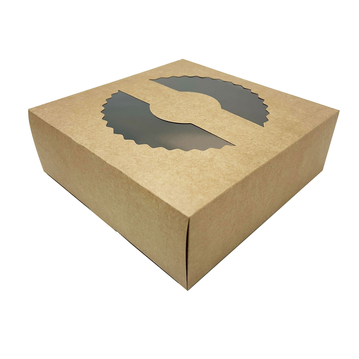 Caixa p/ torta kraft c/ visor acetato (23 x 23 x 8 cm) Abertura lateral - 100 unidades