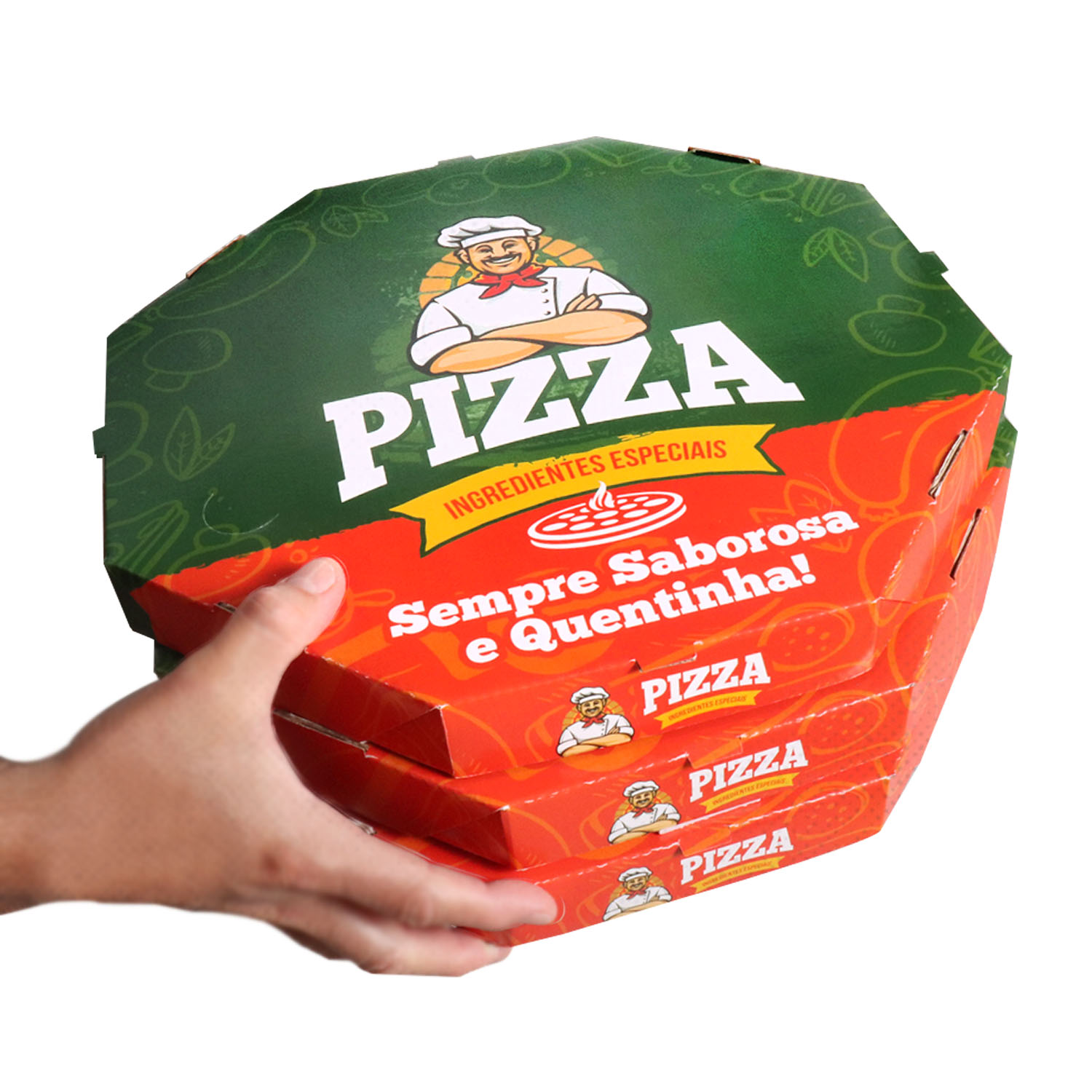 Caixa de Pizza 35 cm litografada Padrão verde - 50 Unidades