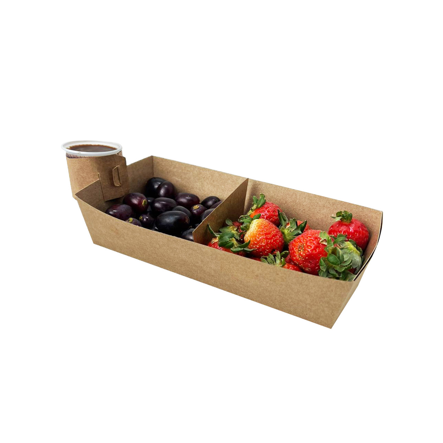 Bandeja Kraft c/ Porta molho, Divisória e Plastificação Interna Grande (20 x 9 x 5 cm) - 100 unidades