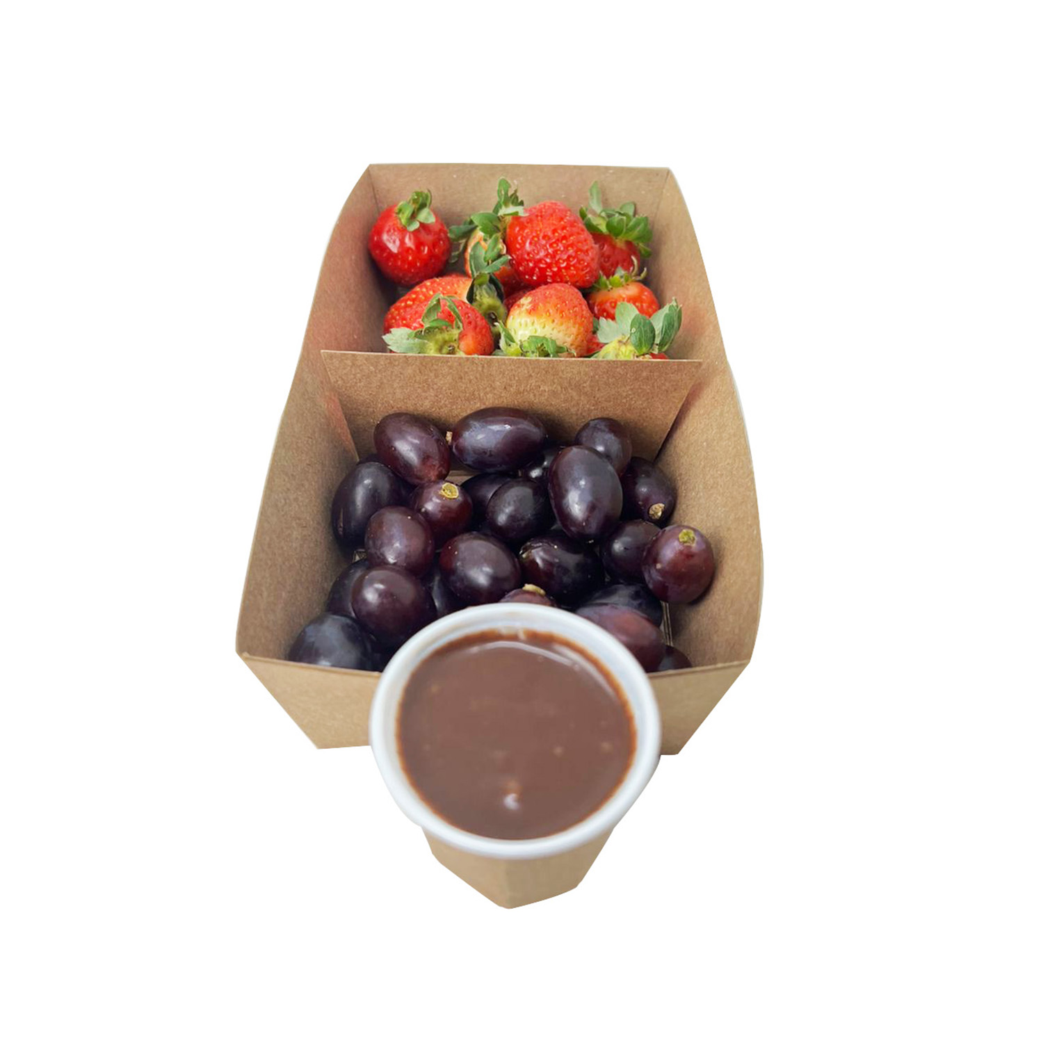 Bandeja Kraft c/ Porta molho, Divisória e Plastificação Interna Grande (20 x 9 x 5 cm) - 100 unidades
