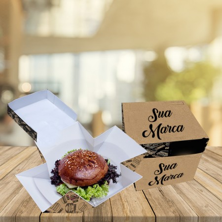 Embalagem Lanche Prato com Tampa Fixa (11 x 12 x 12 cm) Personalizada