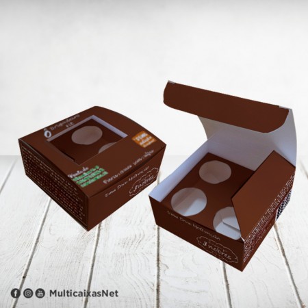 Embalagem para 04 Brigadeiros c/ Visor Vazado (9 x 9 x 4 cm) Personalizada