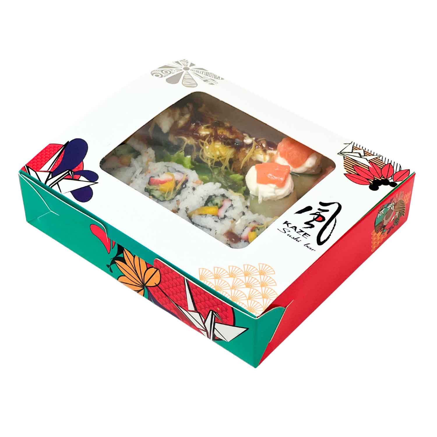 Embalagem p/ sushi, sashimi e combinados (18 x 15 x 4 cm) laminada c/ visor Personalizado