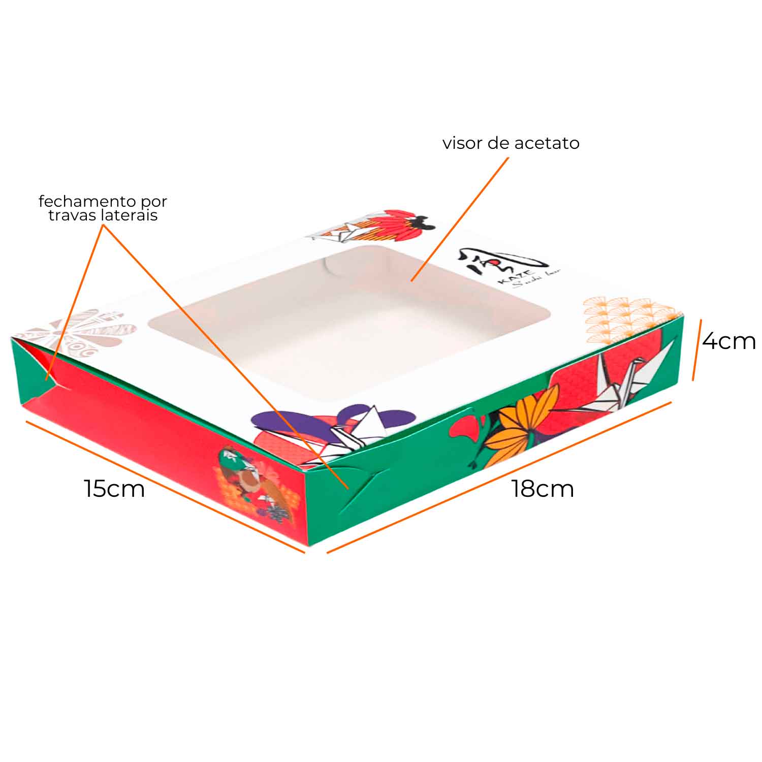 Embalagem p/ sushi, sashimi e combinados (18 x 15 x 4 cm) laminada c/ visor Personalizado