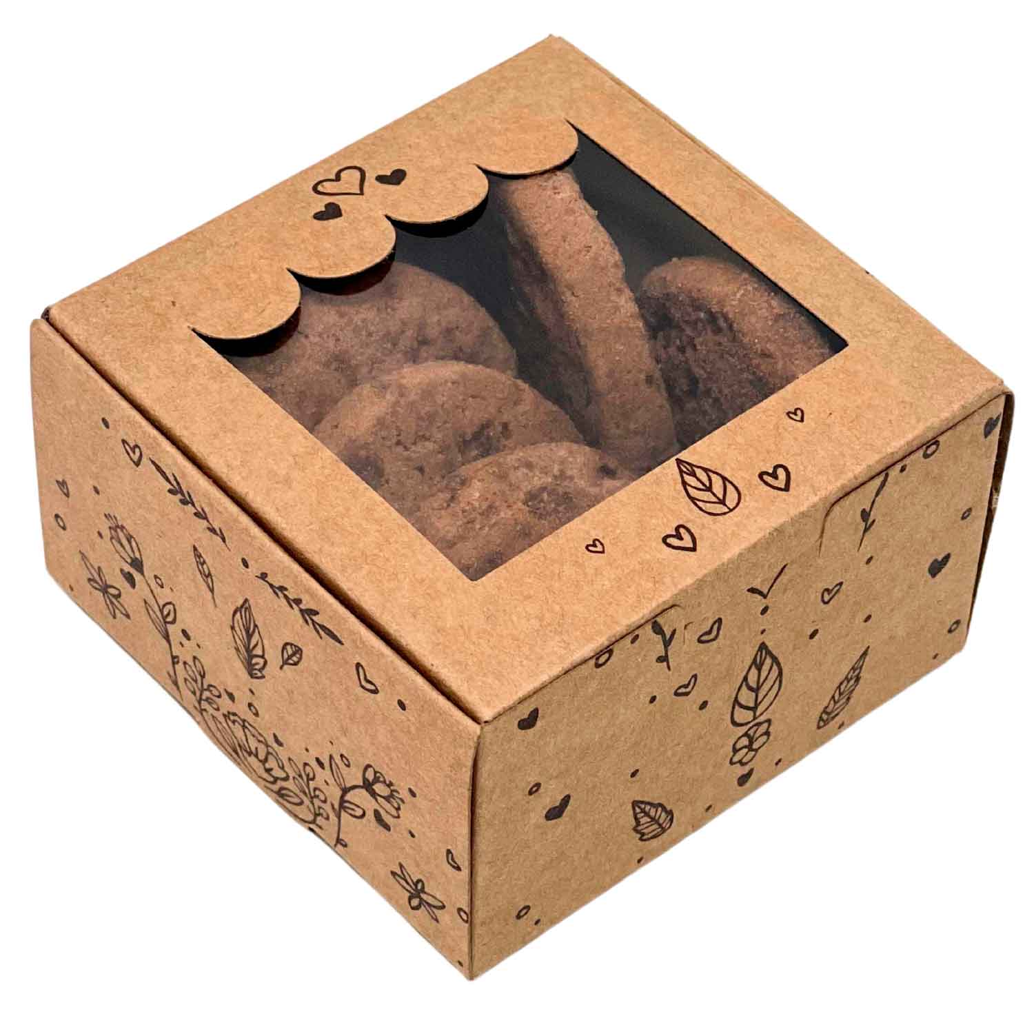 Embalagem kraft c/ visor (7,5 x 7,5x 4cm) p/ 1 Brownie ou 4 doces Floralzinha - 100 unidades