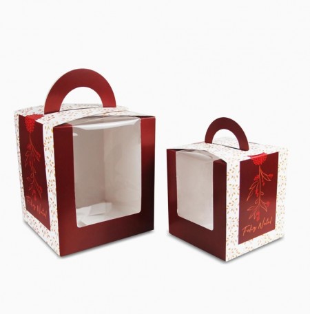 Embalagem p/ Mini Panetone visor de acetato (11 x 11 x 11,5 cm) Feliz Natal - 50 unidades