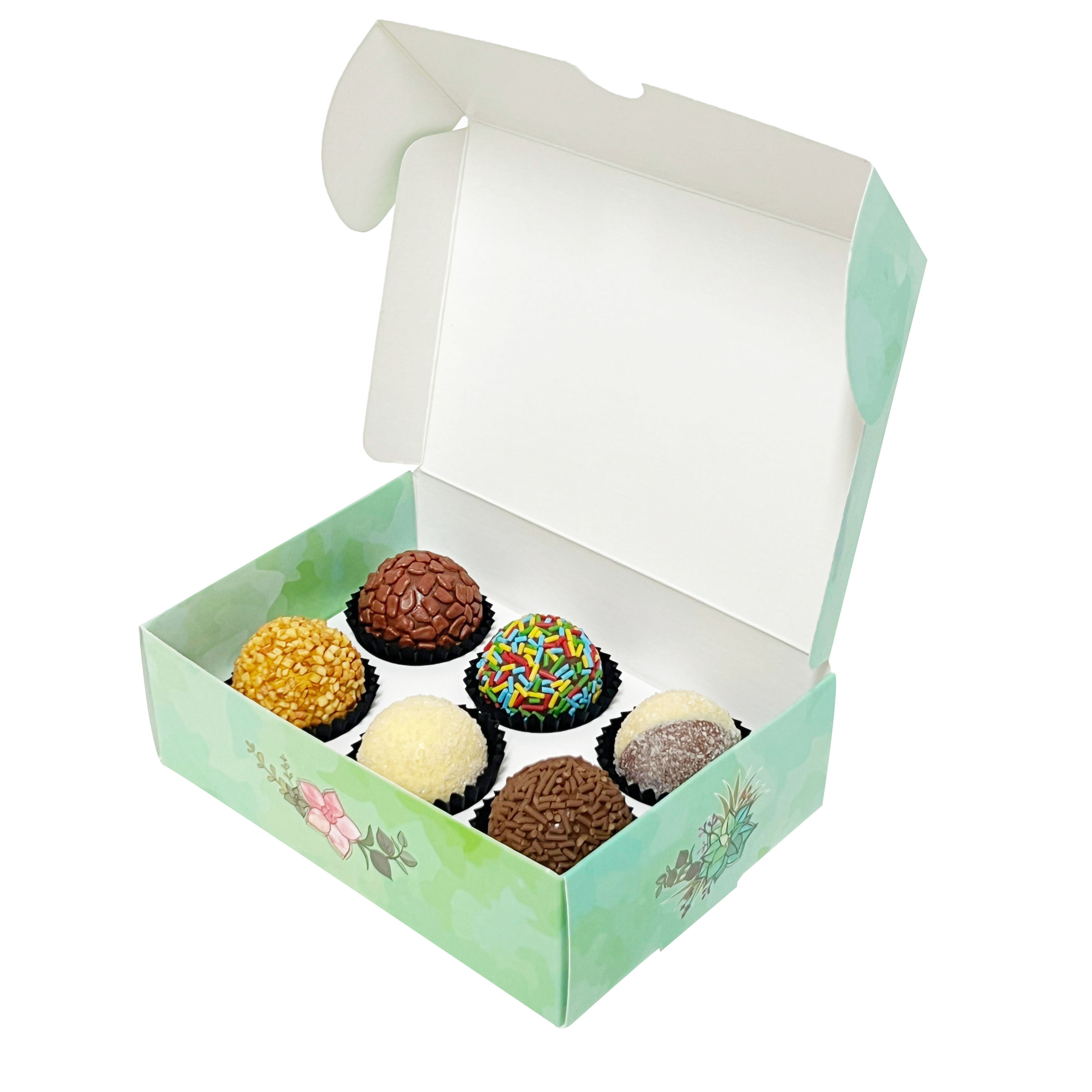 Caixa Brigadeiro p/ 6 doces (12,6 x 8,7 x 4 cm) c/ berço Acqua - 100 unidades