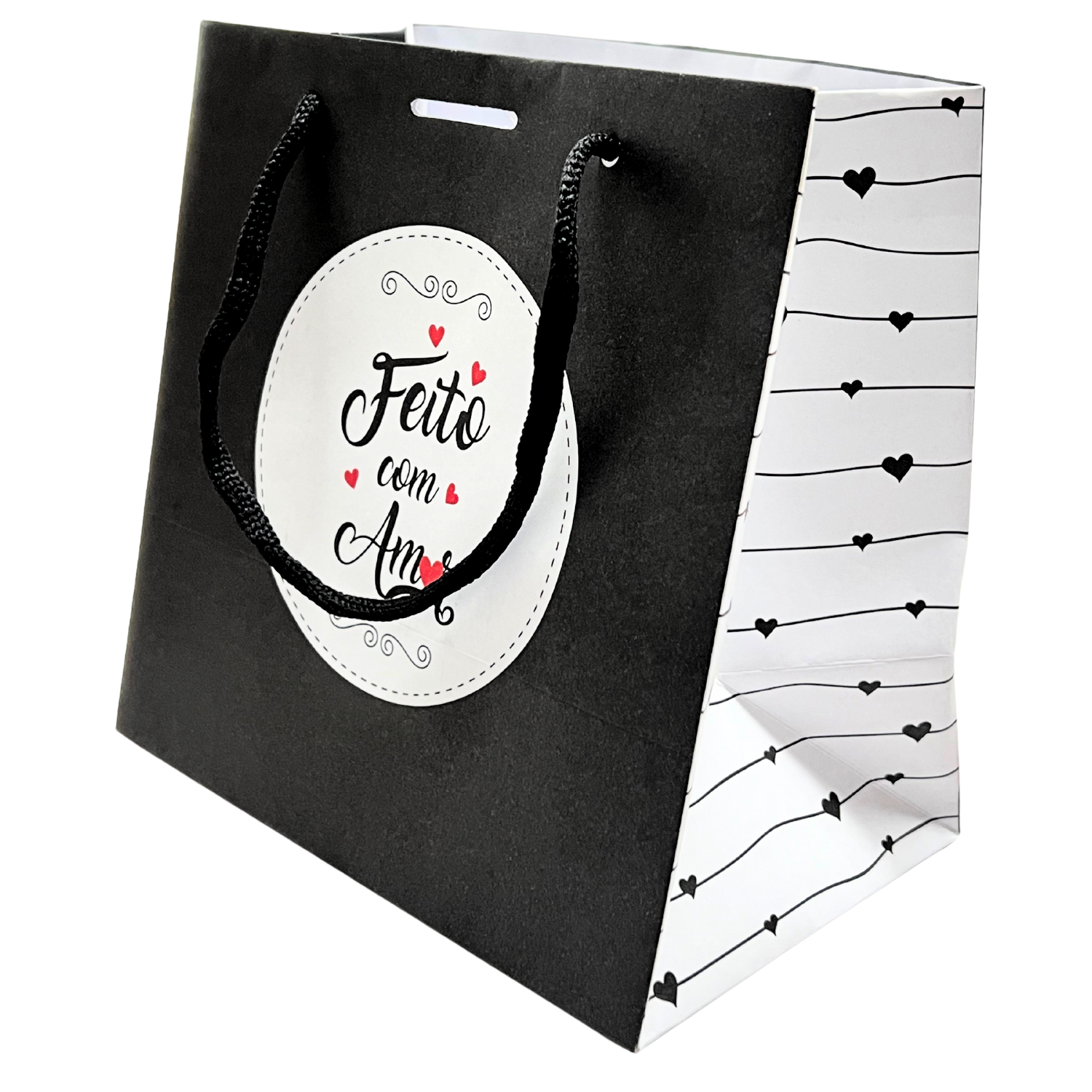Sacola Offset P (17 x 11 x  17 cm) Feito Com Amor -  50 unidades