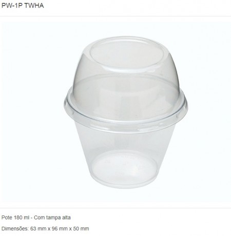 Pote sobremesa 180 ml c/ tampa Pet alta - 80 unidades