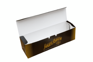 Embalagem aberta destacando o design da arte para espetinho delivery