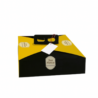 Embalagem montada e pronta para uso, ilustrando como a arte do cliente se destaca na caixa personalizada.