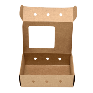 Embalagem basculante de papel kraft liso com dimensões 19 x 13 x 6 cm, ideal para transporte sustentável