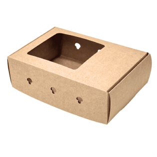 Embalagem basculante de papel kraft com design liso, medidas 19 x 13 x 6 cm, ideal para presentes e produtos diversos