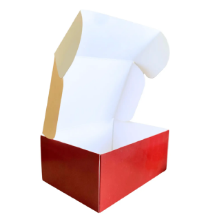 Vista lateral da embalagem aberta mostrando seu sistema de fechamento.