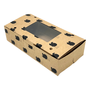 Embalagem para lanche natural com visor vazado, ideal para delivery