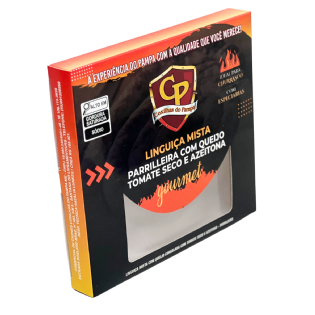 Embalagem personalizada para linguiça refrigerada 18x2,5x19cm em papel triplex com laminação brilho e visor de acetato â Multicaixasnet