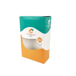 Embalagem refrigerada personalizada para alimentos pet, frente completa com logo e informações visuais.