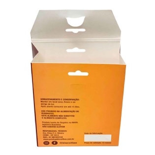 Detalhe traseiro da embalagem multiuso personalizada para petiscos