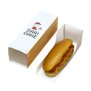 Embalagem personalizada para hot dog com pão exposto e design moderno