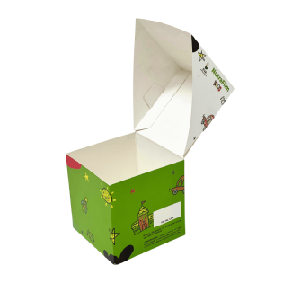 Embalagem personalizada aberta com fechamento por trava simples.