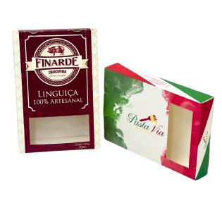 Embalagem personalizada para massas com design frontal da marca Pasta Via