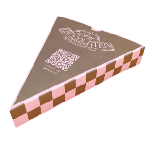 Embalagem personalizada para fatia de pizza com fechamento tipo gaveta.