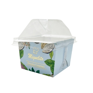 Forma forneável 6 x 6 x 5 cm personalizada Miguelito com tampa plástica transparente