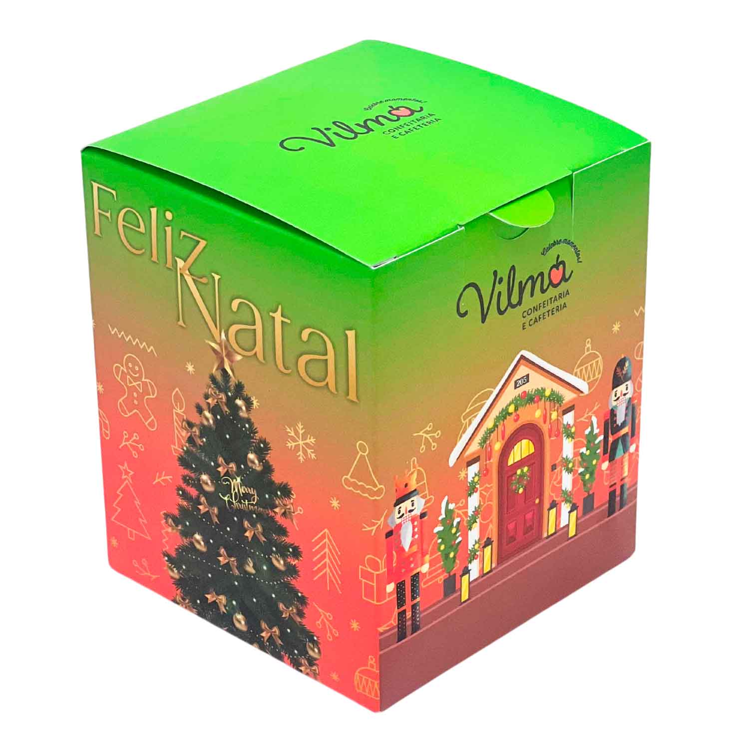 Embalagem p/ Mini Panetone (10 x 10 x 12 cm)  c/ alça Personalizada