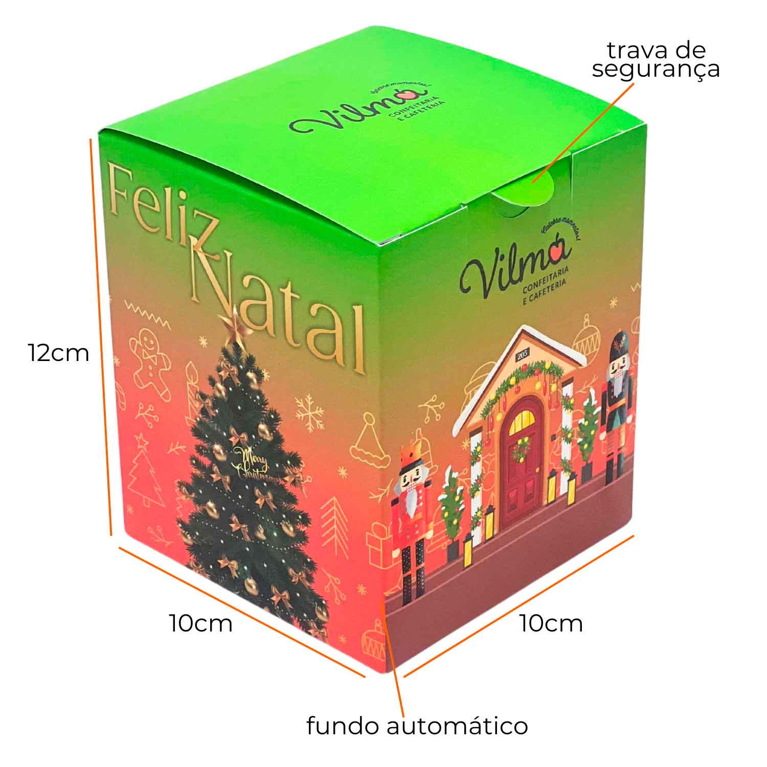 Embalagem p/ Mini Panetone (10 x 10 x 12 cm)  c/ alça Personalizada