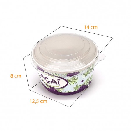 Pote Papel Descartavel C/ Tampa Para Açai 800 Ml - 50 Unidades
