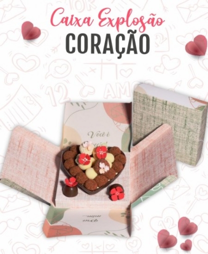 Caixa Explosão p/ Coração de Chocolate e Docinhos - 1 Unidade