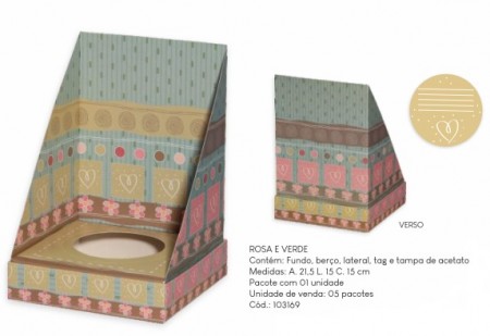 Caixa Vitrine com lateral Rosa e Verde - 1 unidade