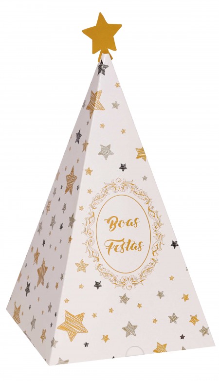 Caixa Arvore p/ Panetone 500g Estrelas (20,2 x 20,2 x 35,6 cm) - 3 Unidades