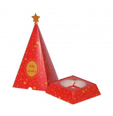 Caixa Arvore p/ Panetone 500g Natal Brilhante (20,2 x 20,2 x 35,6 cm) - 3 Unidades