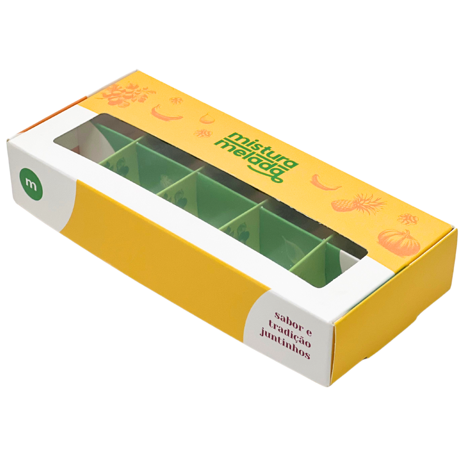 Embalagem para 10 Brigadeiros Gourmet c/ Visor Vazado (17 x 7,4 x 3 cm) Personalizada