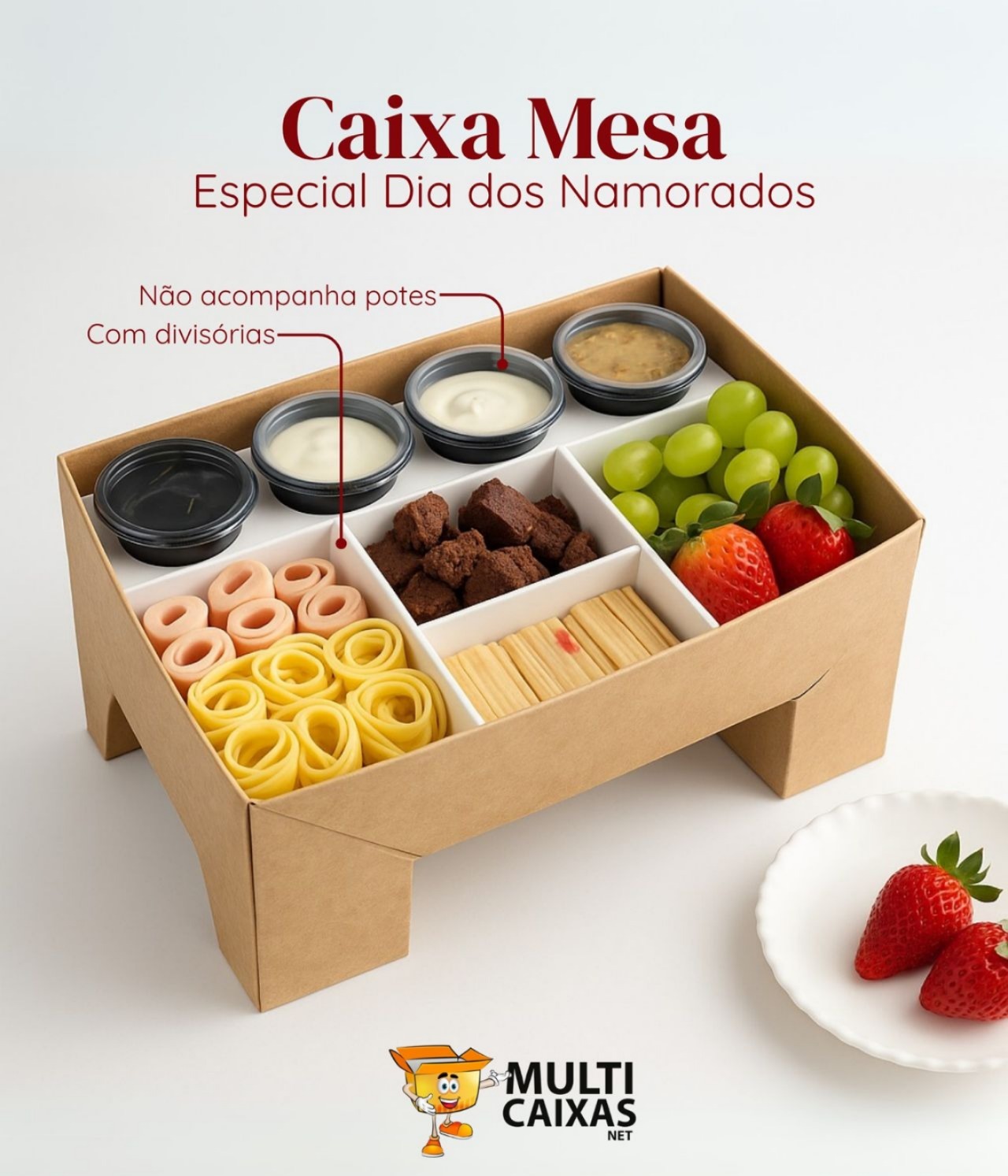 Caixa mesa com divisórias e porta molho (25 x 18 x 8 cm) - 50 unidades