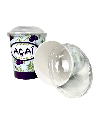 Pote Papel Descartavel C/ Tampa Para Açai 1000 Ml - 100 Unidades